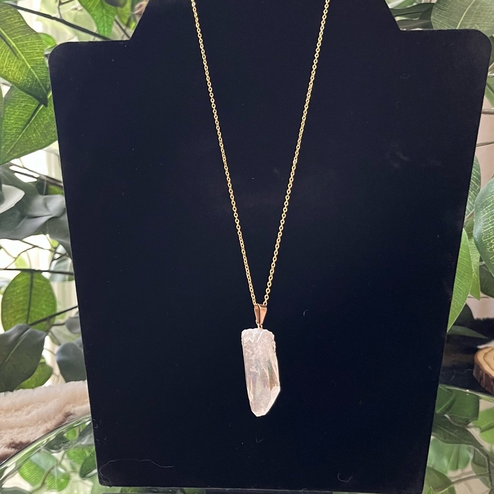Gold and Quartz Crystal Pendant Necklace